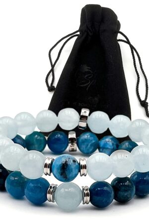 Bracelet Femme Homme Apatite Bleue et Aigue Marine