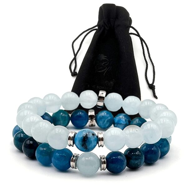 Bracelet Femme Homme Apatite Bleue et Aigue Marine