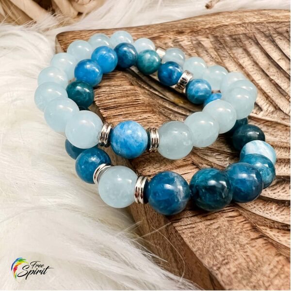 Bracelet Femme Homme Apatite Bleue et Aigue Marine