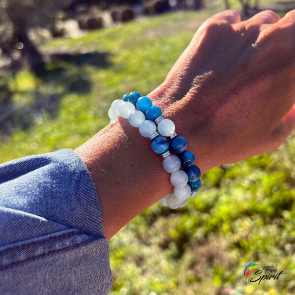 Bracelet Femme Homme Apatite Bleue et Aigue Marine