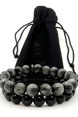 Bracelets Homme Femme Tourmaline Noire, Oeil de Faucon