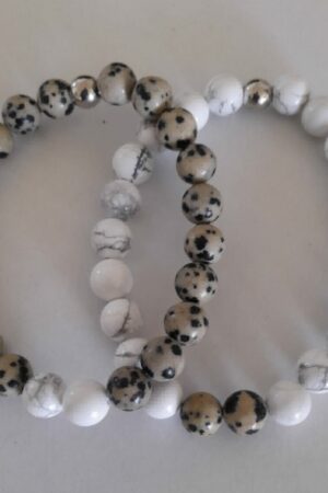 Bracelets de perles en dalmatien jaspe et howlite blanche