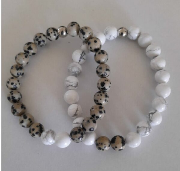 Bracelets de perles en dalmatien jaspe et howlite blanche